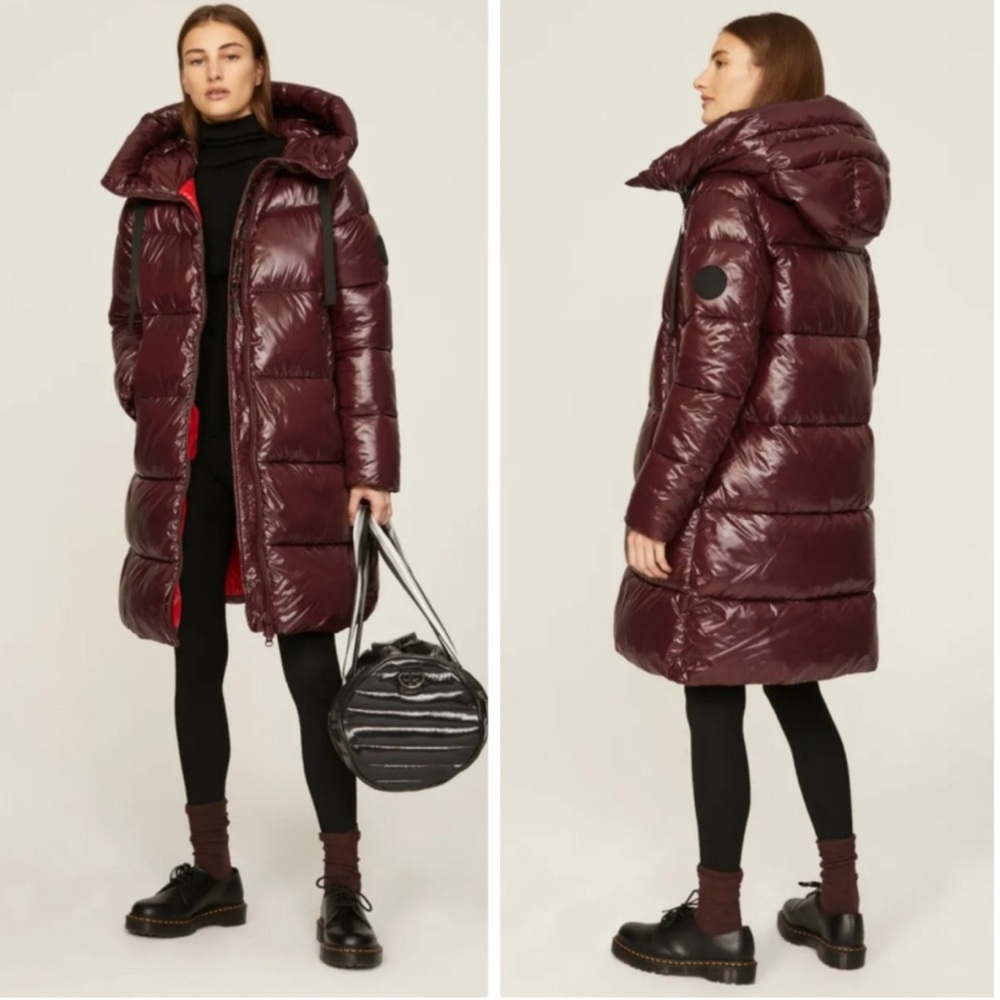 Save The Duck Isabel Hooded Puffer Burgundy Coat Puffy Long Jacket size Large
